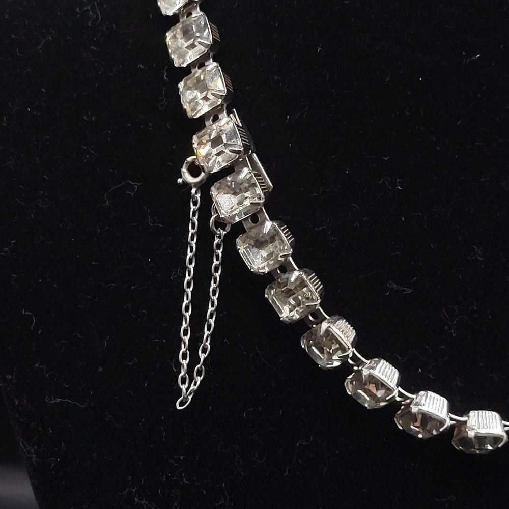 Vintage Silver tone Clear Pink Glass Dangle Choker necklace - Picture 8 of 14